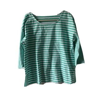 Talbots Womens Size Large Green White Multicolor Stripe Blouse Cotton Top